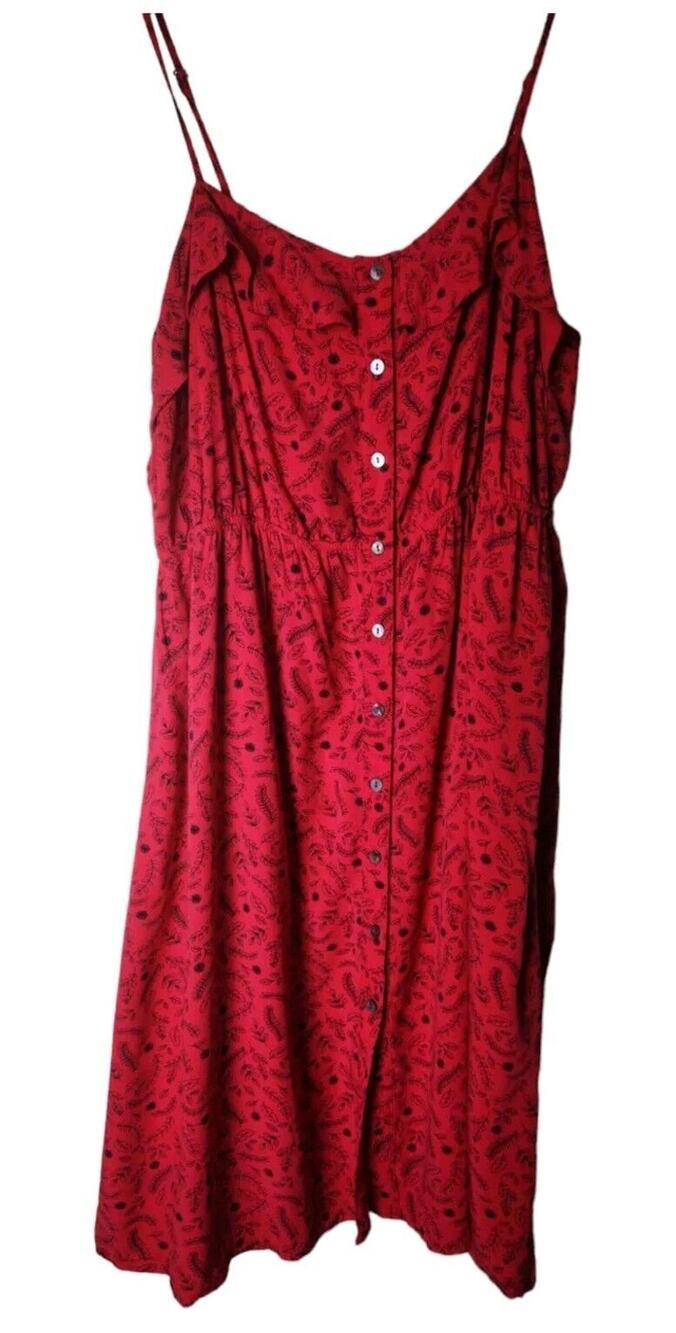 Universal Thread Women’s Paisley Leaf Print Front Button Midi Sundress Red XXL